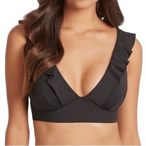NEW Sea Level Swim Frill Bikini Top Size 4 Ruffled Detailed Black